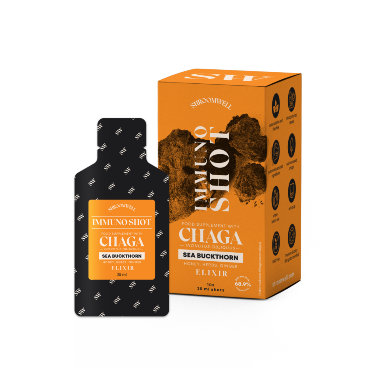 Immuno Elixir Food Supplement with Chaga, Sea Buckthorn, Honey, Herbs and Ginger